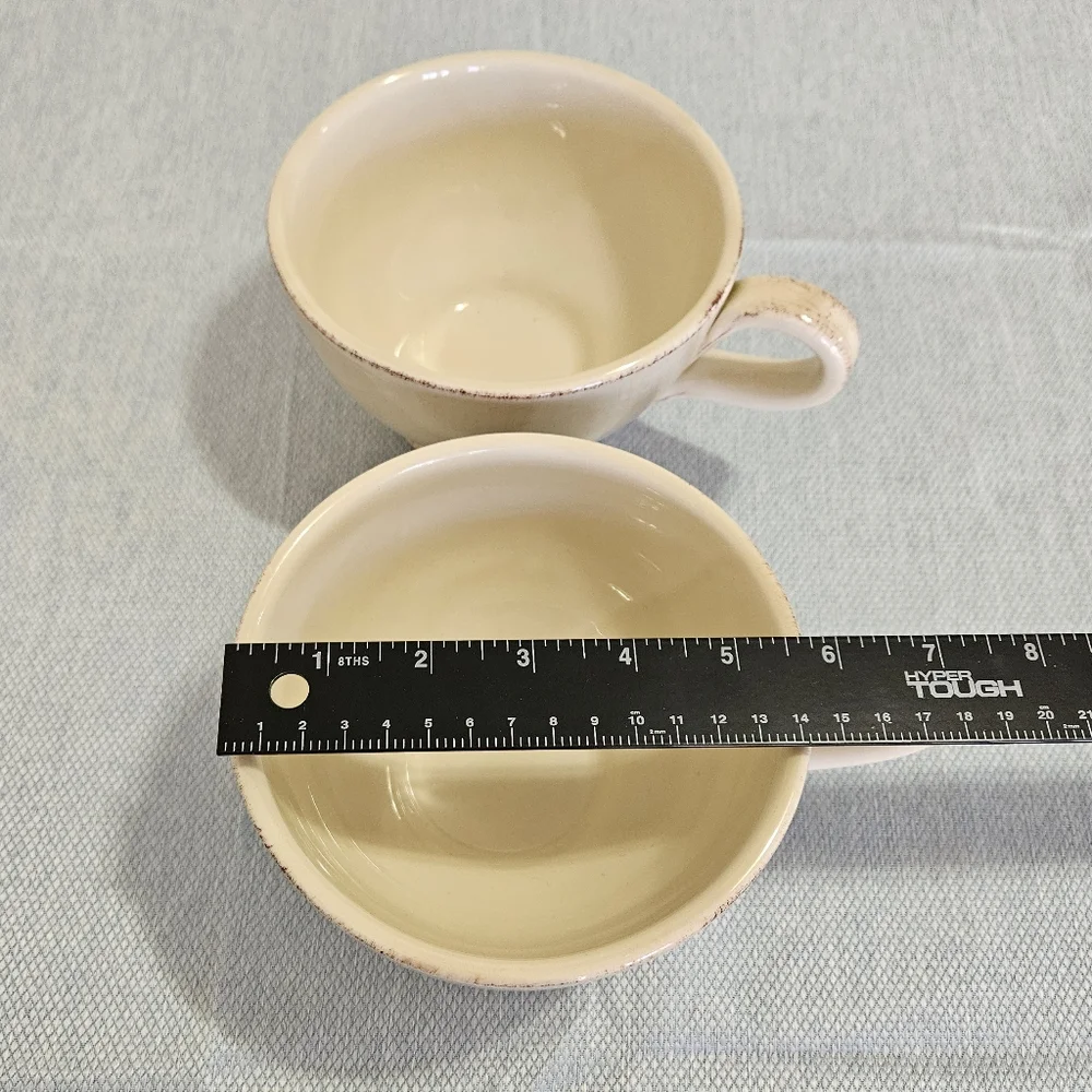 Vtg. Pier 1 Toscana Ivory 2 Jumbo Mugs Hand-Painted Earthenware Italy Discd 5.5